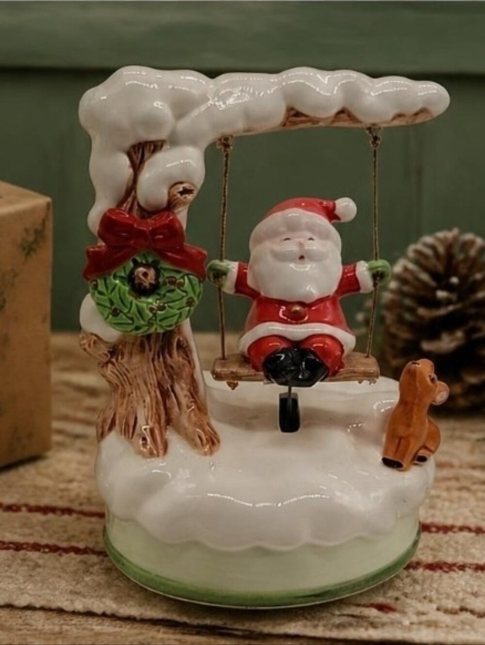 Vintage 1984 Christmas Swinging Santa Musical Figurine Japan